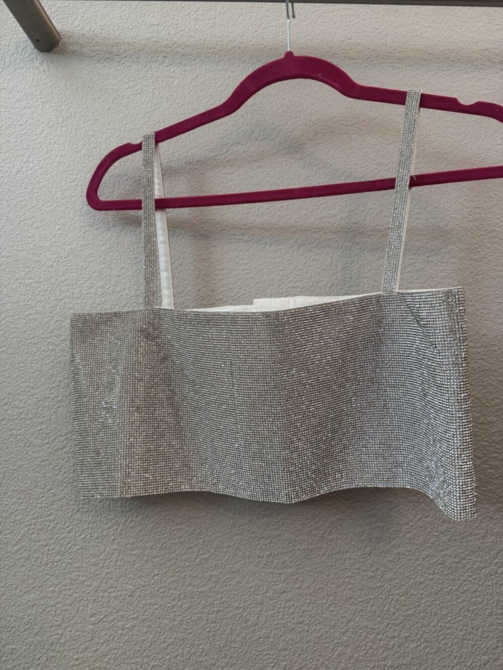 12th Tribe Silver Rhinestone Square Neck Crop Top Medium